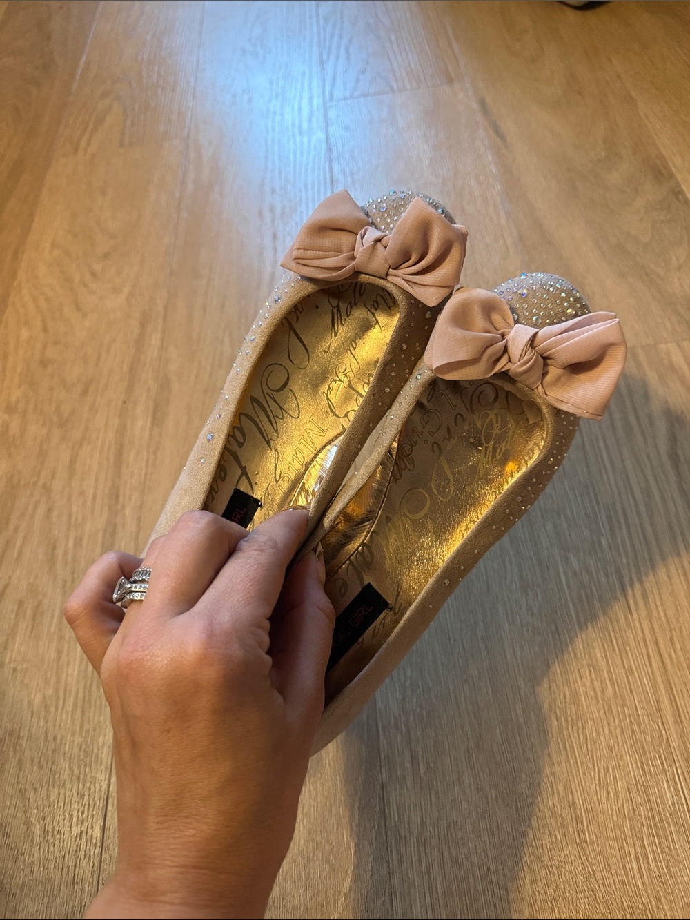 Material Girl Women’s Sparkle Ballet Flats with Bow - Blush Size 7.5